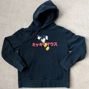 Disney Mickey Mouse Japanese Text Black Hoodie Unisex Medium.